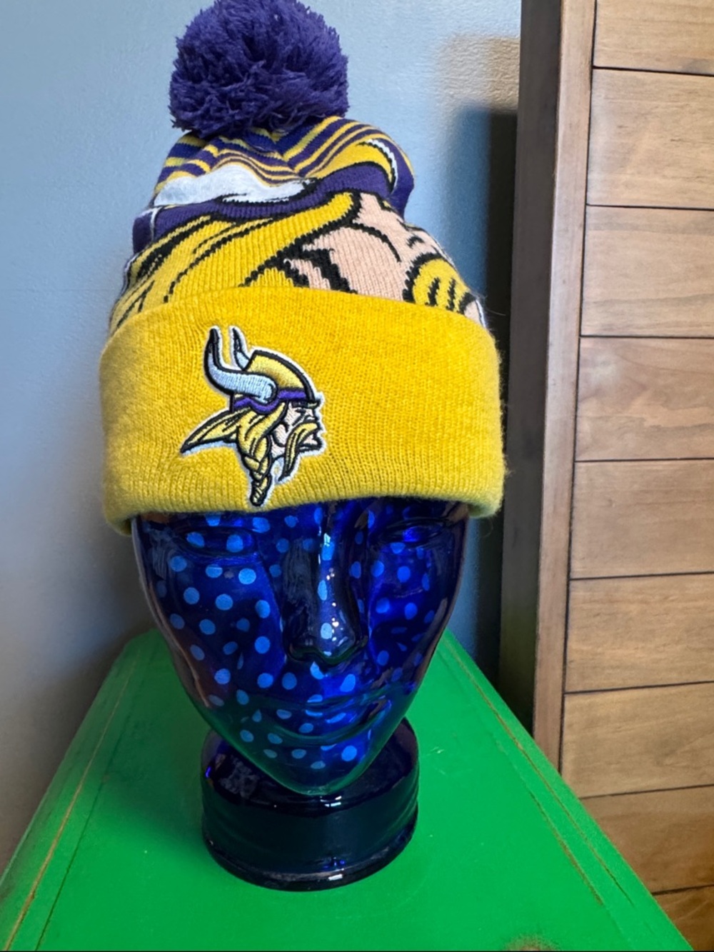 New Era Kids Vikings Yellow & Purple Pom Beanie
